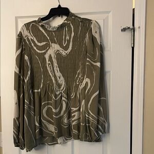 JODIFL Olive Green Blouse with White Swirl Print